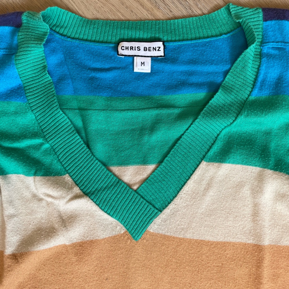 Chris Benz Green and Blue Knit Top 100% Cotton Size Medium - Picture 4 of 11